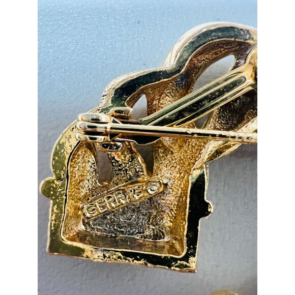 Vtg Gerry's Gold Tone Twisted Rope Horn Brooch Pin Cornucopia Jewelry - Picture 3 of 4